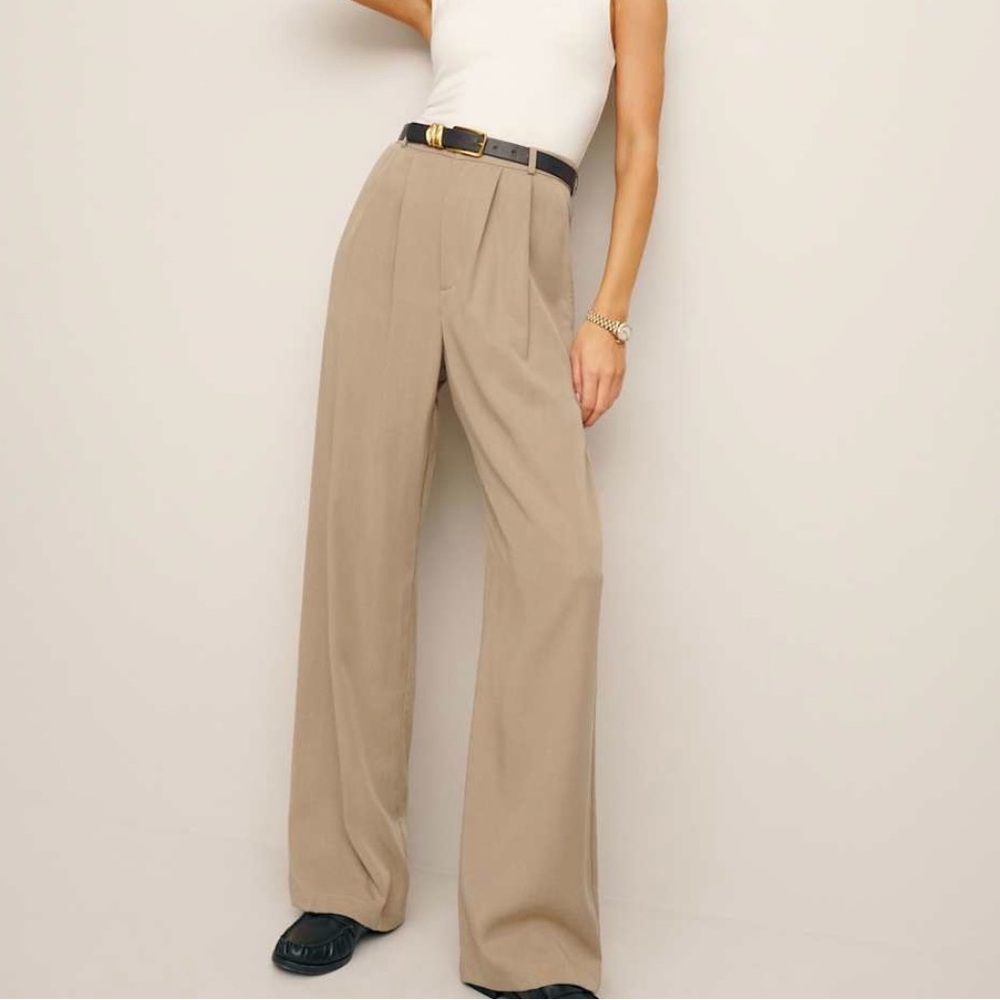 Reformation Mason Pant - Khaki Wide-Leg Trousers Size 6 NWOT